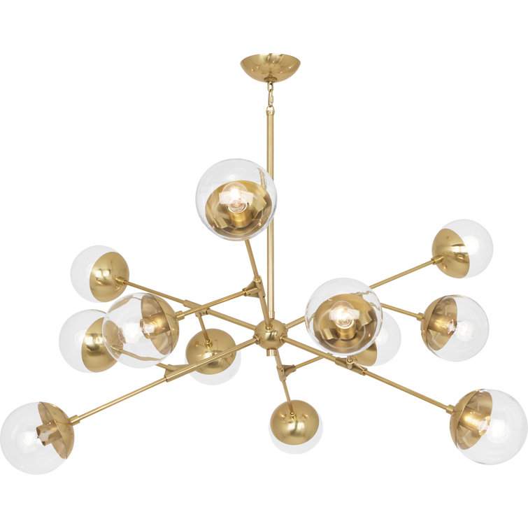 Modern Brass Sputnik Chandelier with Clear Glass Globes