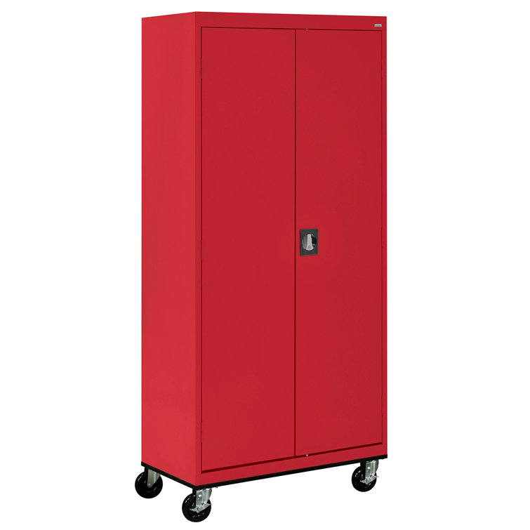 Red 78" Tall Lockable Steel Office Storage Cabinet with Adjustable Shelves