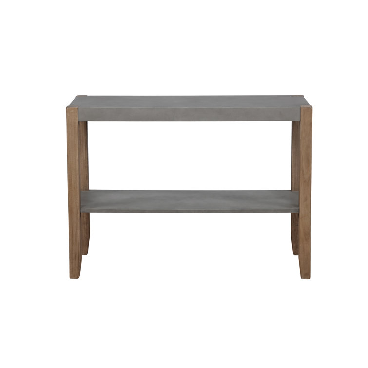 Rustic Industrial 40" Wood & Faux Concrete Console with Storage Shelf