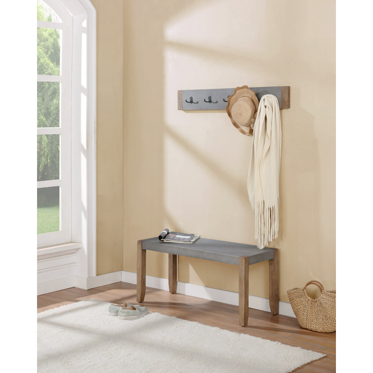 Newport 40" Rustic Industrial Faux Concrete Coat Rack with Bench