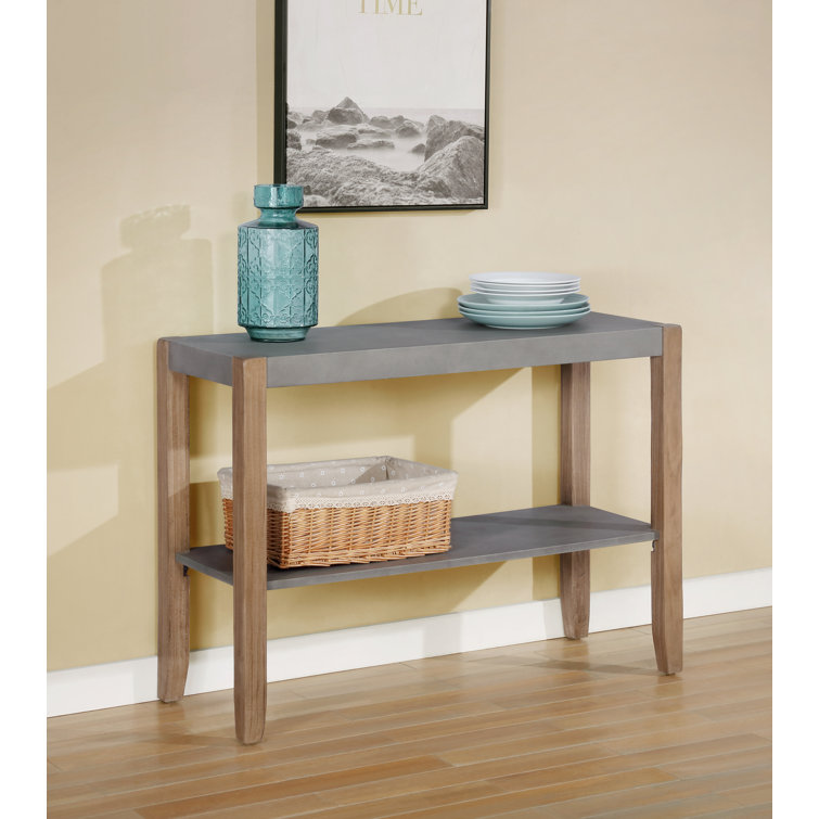 Rustic Industrial 40" Wood & Faux Concrete Console with Storage Shelf