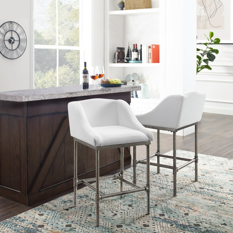 Silver Swivel Metal Counter Stool with White Performance Fabric