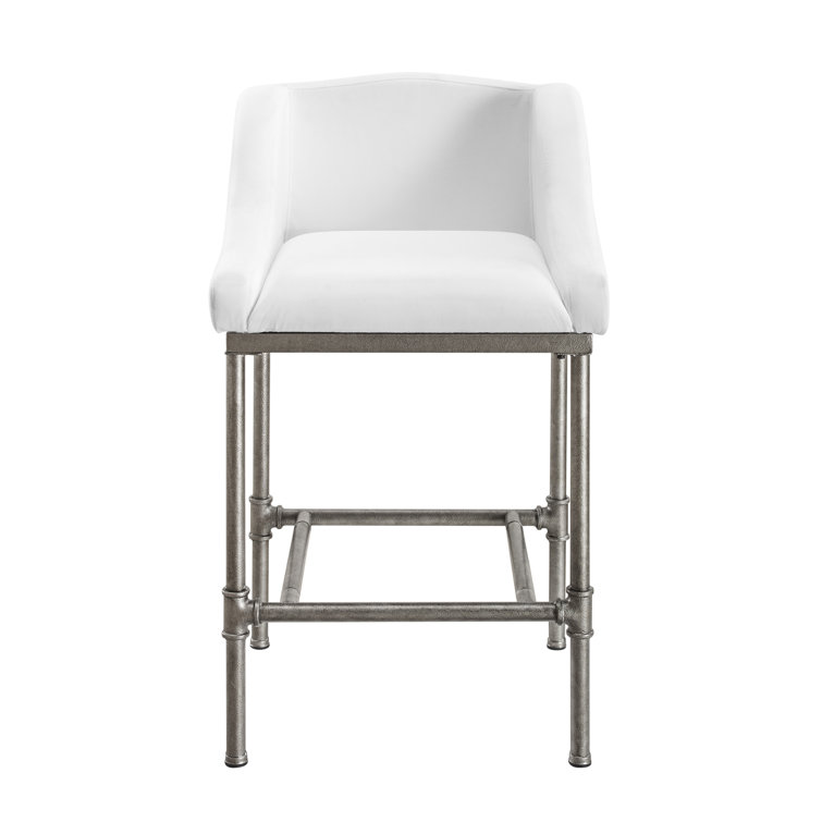 Silver Swivel Metal Counter Stool with White Performance Fabric