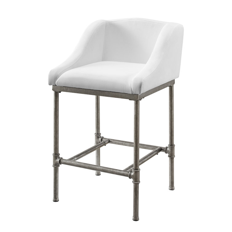 Silver Swivel Metal Counter Stool with White Performance Fabric