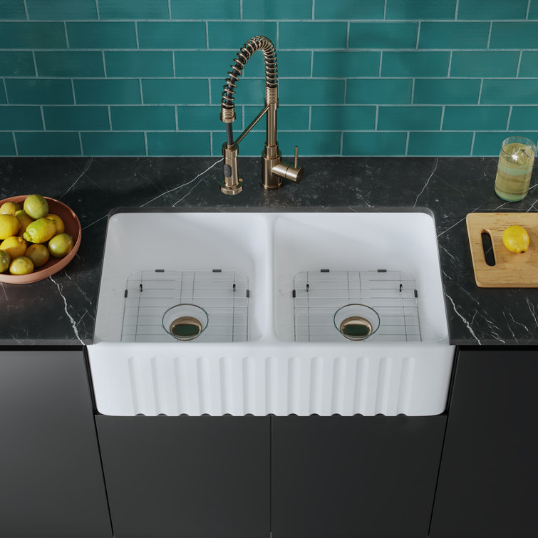 Delice Duo Glossy White Ceramic Farmhouse Sink