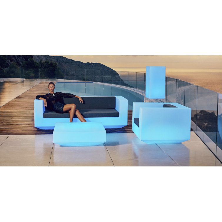 Vela White Matte Polyethylene Sofa with Nautical Vinyl Cushions