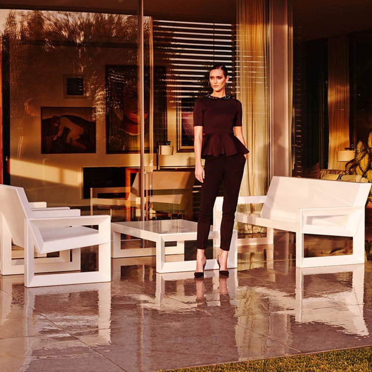 White Polyethylene Lounge Chair with Cushions and Arms