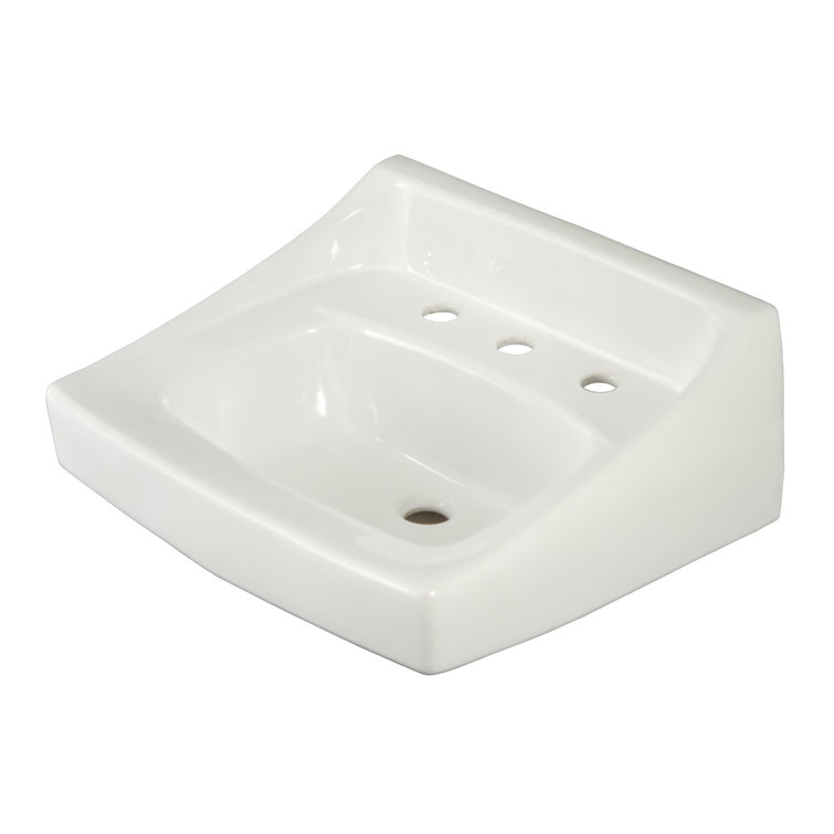 Modern Rectangular Wall-Mounted Ceramic Bathroom Sink in Cotton White