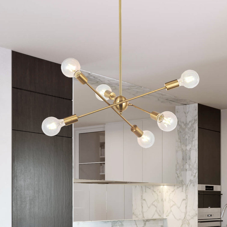 Brushed Brass 6-Light Adjustable Sputnik Chandelier