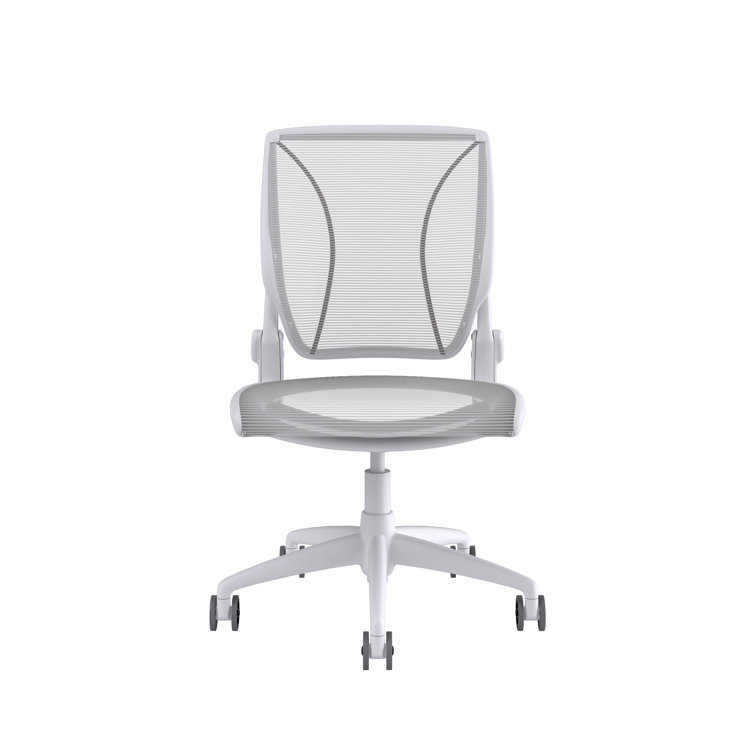 Pinstripe White Mesh Swivel Task Chair with Adjustable Arms