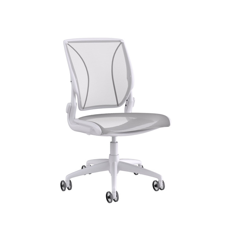 Pinstripe White Mesh Swivel Task Chair with Adjustable Arms