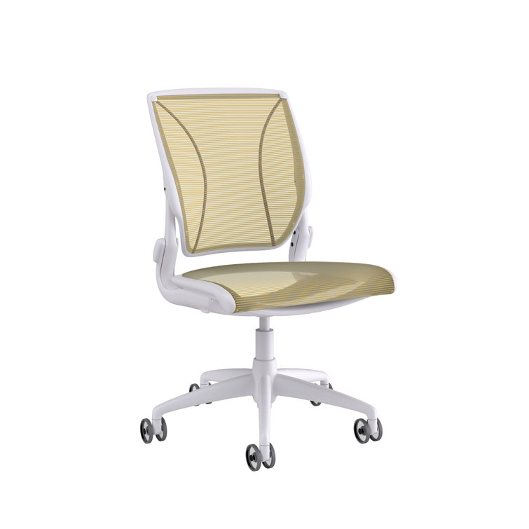 Pinstripe White Mesh Swivel Task Chair with Adjustable Arms