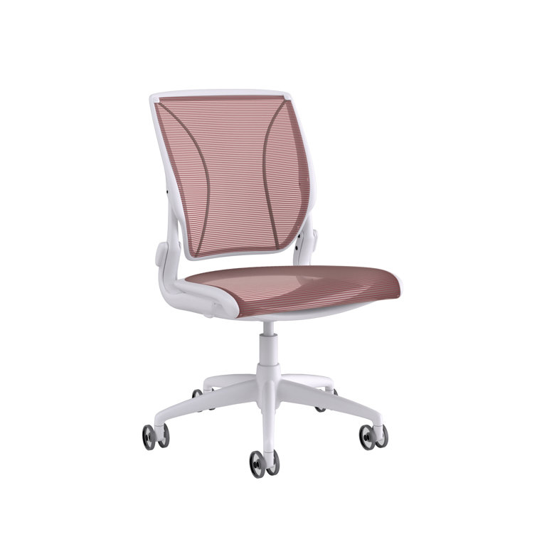 Pinstripe White Mesh Swivel Task Chair with Adjustable Arms