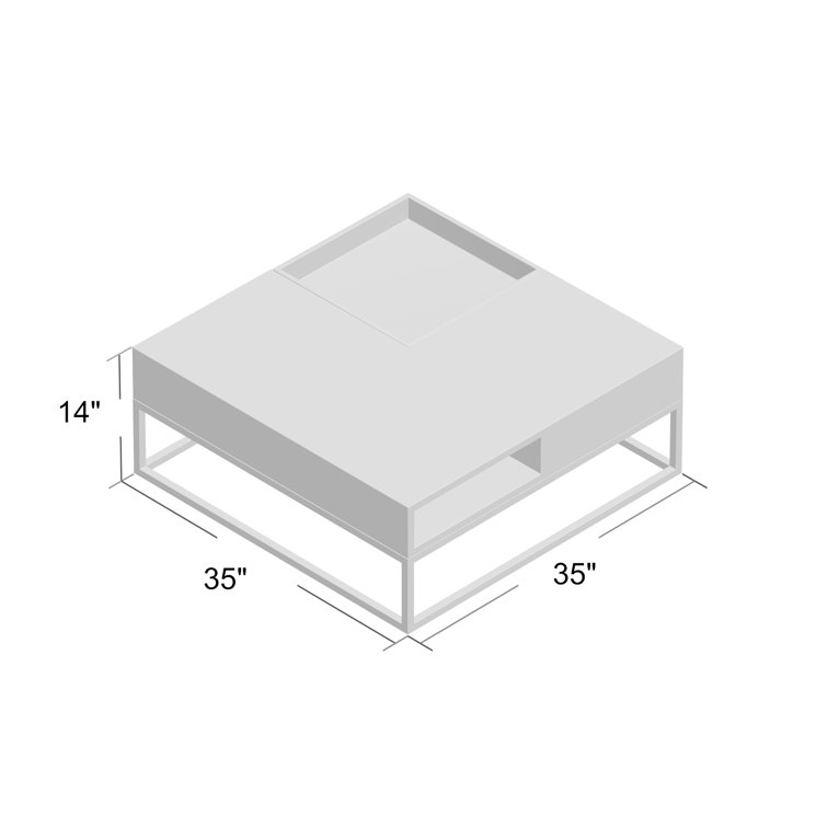 Walnut Square Wood and Metal Coffee Table with Storage