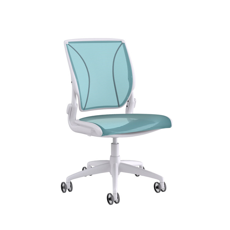 Pinstripe White Mesh Swivel Task Chair with Adjustable Arms