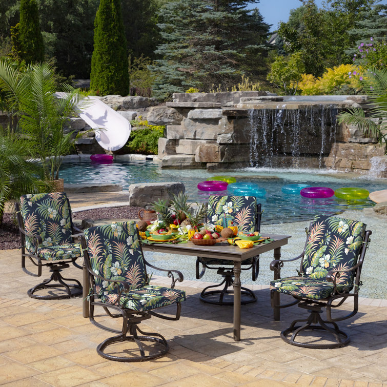 Simone Blue Tropical High Back Outdoor Dining Chair Cushion
