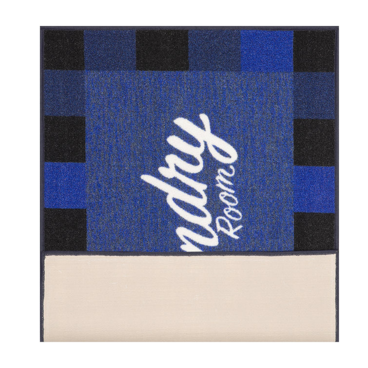 Blue Rectangular Non-Slip Rubberback Laundry Room Rug