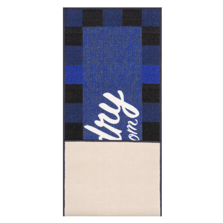 Blue Rectangular Non-Slip Rubberback Laundry Room Rug