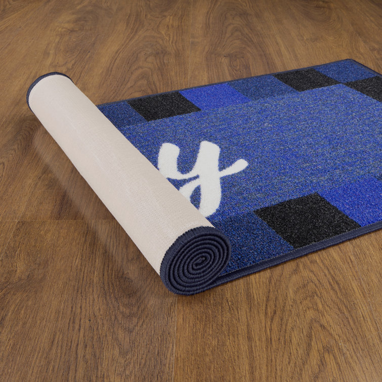 Blue Rectangular Non-Slip Rubberback Laundry Room Rug