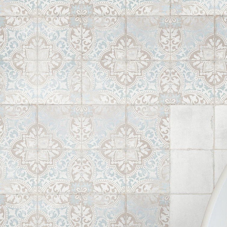 Barcelona 6" x 6" Beige and Blue Porcelain Patterned Tile