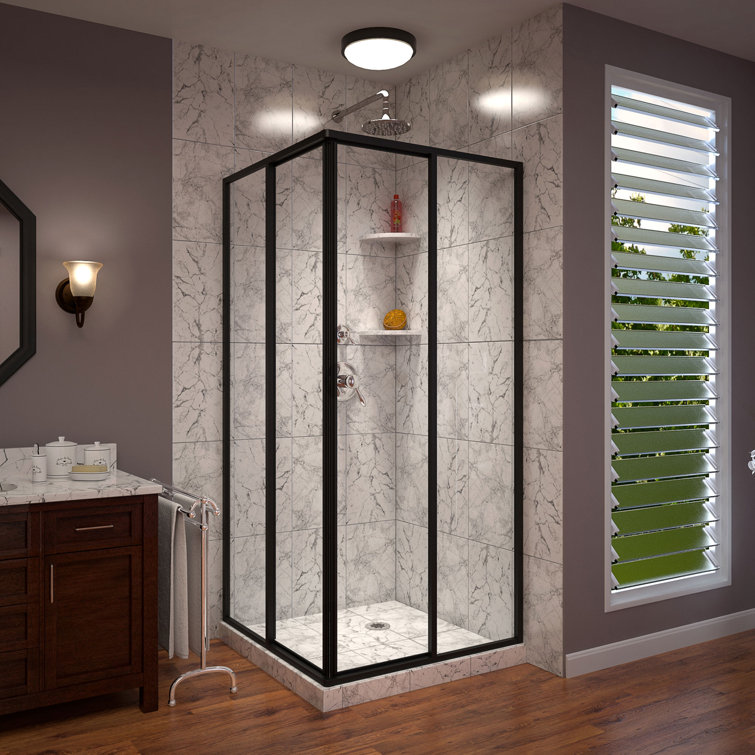 Cornerview 40.5" Black Framed Sliding Shower Enclosure