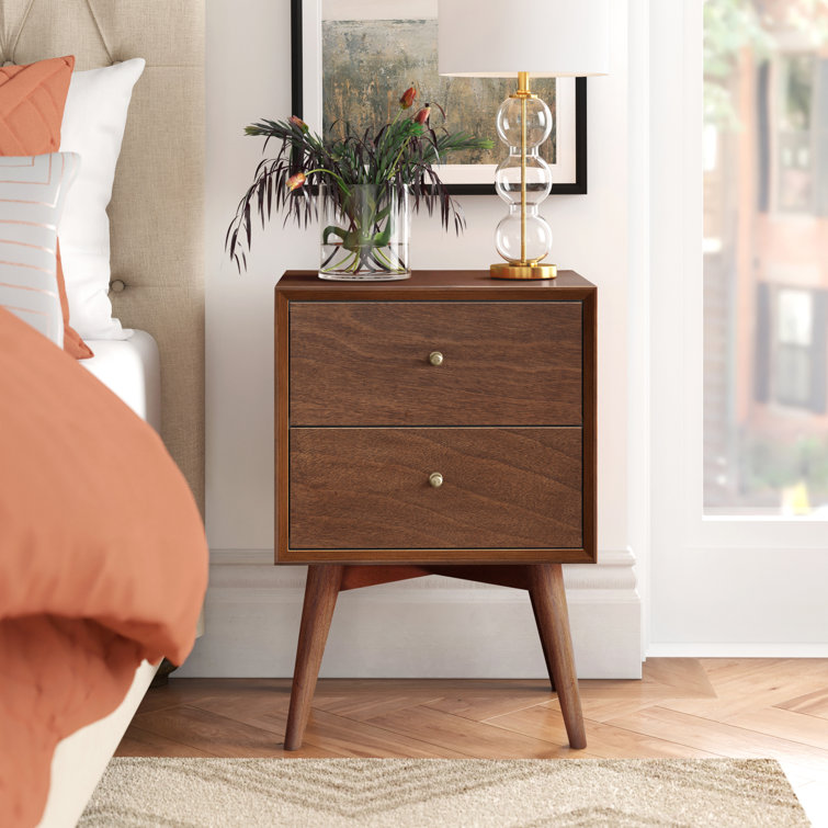 Flynn Transitional Walnut Mahogany 2-Drawer Nightstand