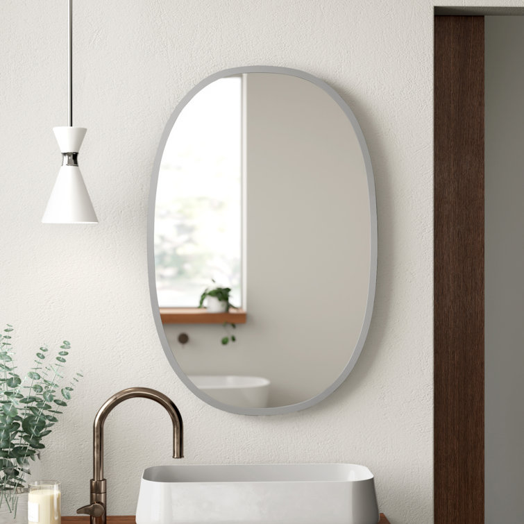 Modern Hub Oval Full-Length Wall Mirror with Grey Rubber Edge 38"x26"
