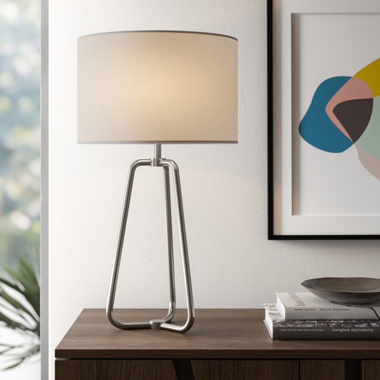 Sleek 25" Silver Metal Table Lamp with White Cotton Shade