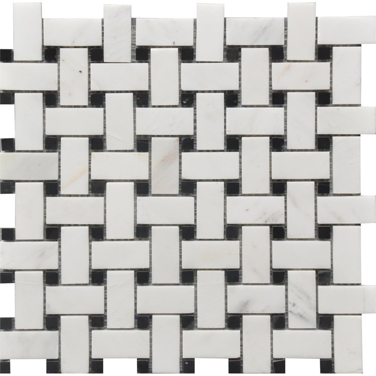 12x12 White and Black Marble Basketweave Mosaic Tile