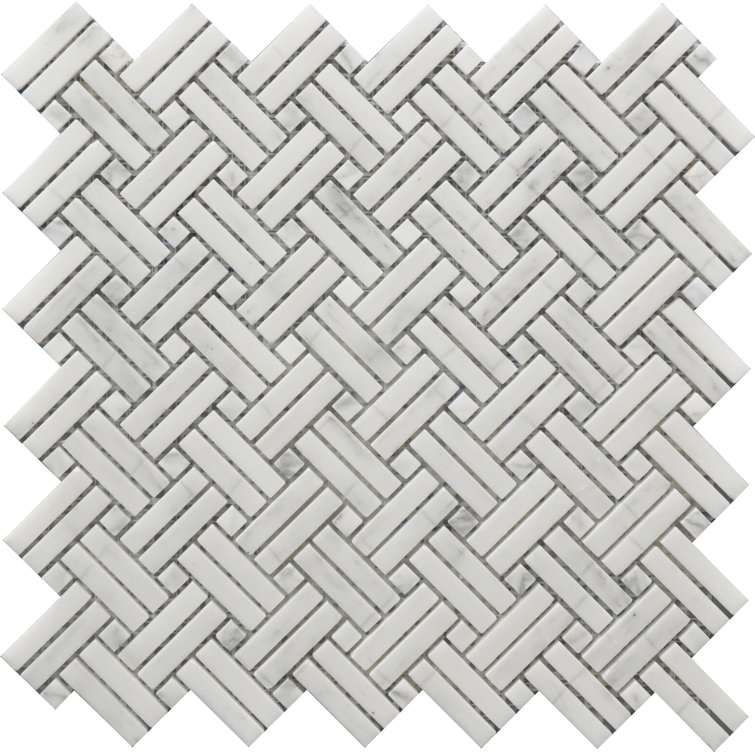 Polished White Marble Basketweave Mosaic Tile Sheet