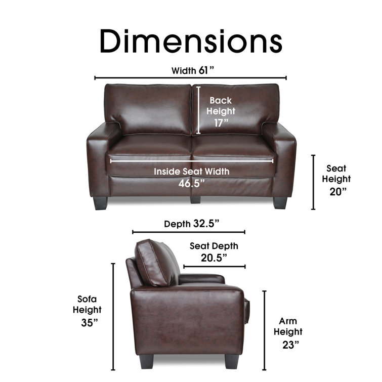 Chestnut Brown Leather 61" Loveseat with Pillow Back and Wood Accents