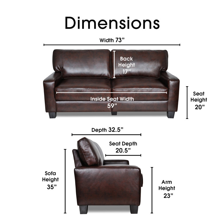 Chestnut Brown Faux Leather Track Arm Sofa with Removable Cushions