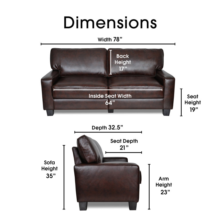 Kingston Chestnut Brown Faux Leather 78" Sofa with Pillow-Top Arms