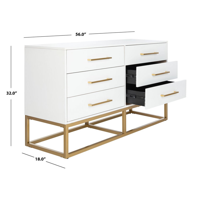 Estelle Transitional White 6-Drawer Dresser with Brass Accents