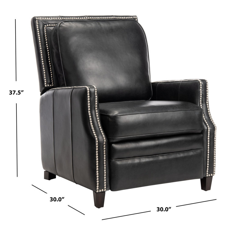 Black Leather Recliner with Wood Legs and Nailhead Trim