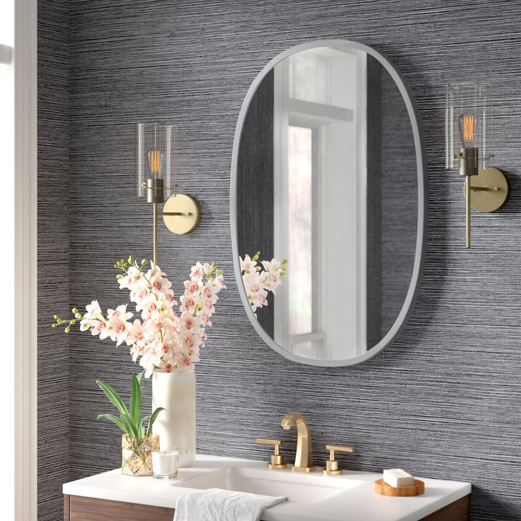 Modern Hub Oval Full-Length Wall Mirror with Grey Rubber Edge 38"x26"