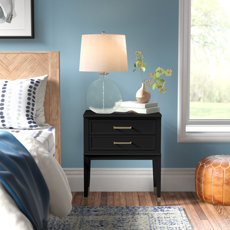 Black Wood End Table with Faux-Dual Drawer Storage