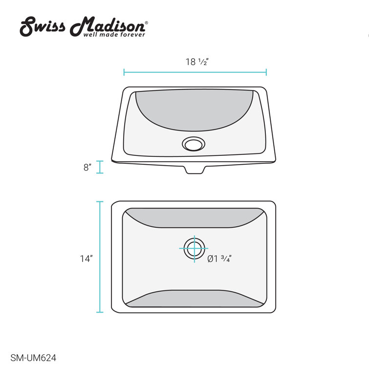 Plaisir White Ceramic Rectangular Under-Mount Bathroom Sink