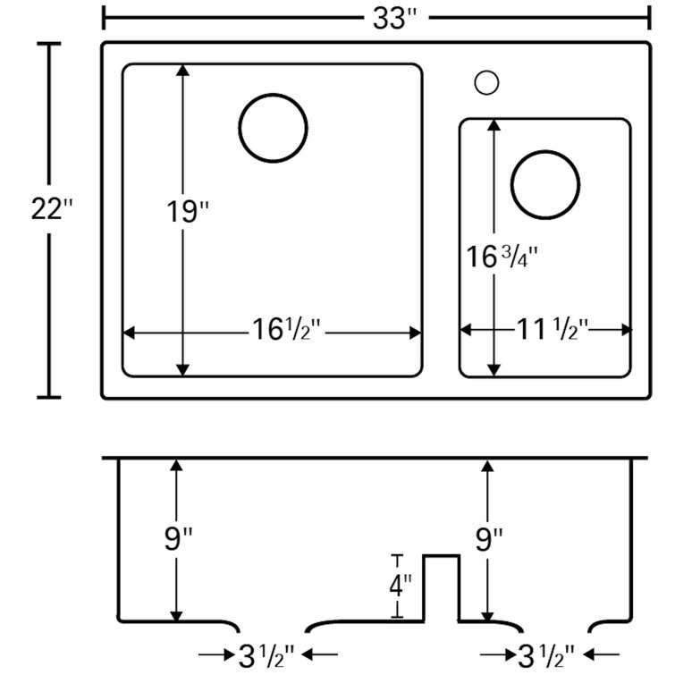 Black Quartz 33'' Double Bowl Top Mount Kitchen Sink