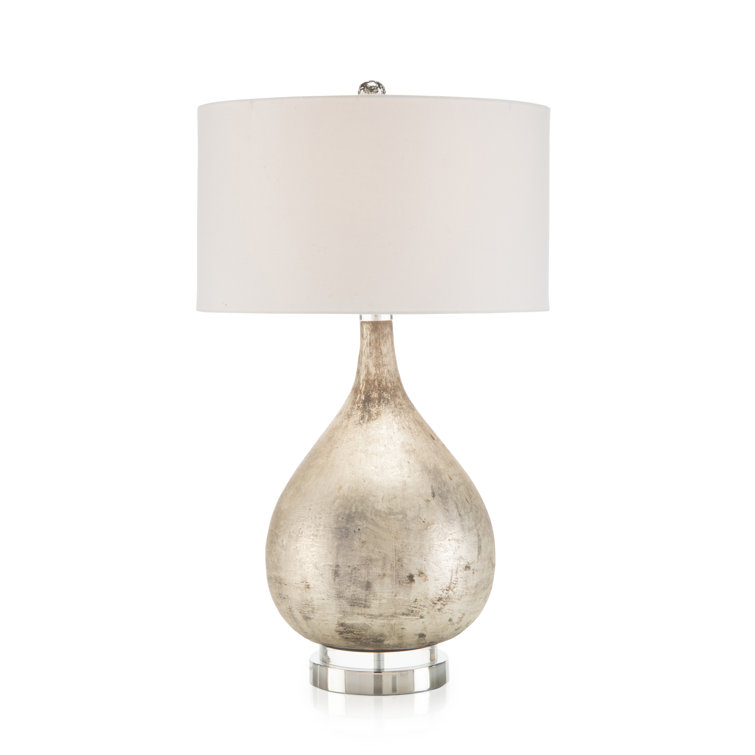 Weathered Silver Glass Table Lamp with Linen Shade