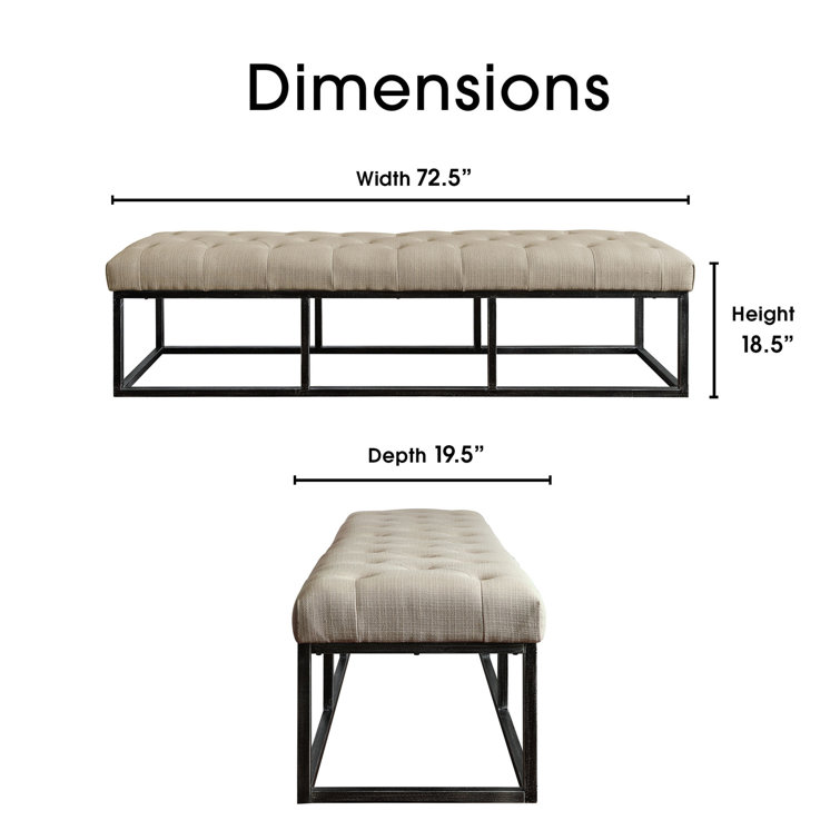 Ivory Tufted Upholstered Bench with Iron Legs