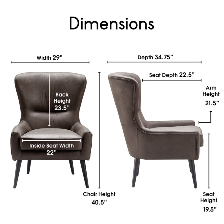 Auburn Brown Faux Leather Wingback Accent Chair with Wood Legs