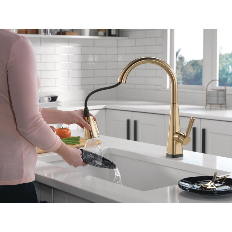Champagne Bronze Touch-Control Kitchen Faucet with Pull-out Spray