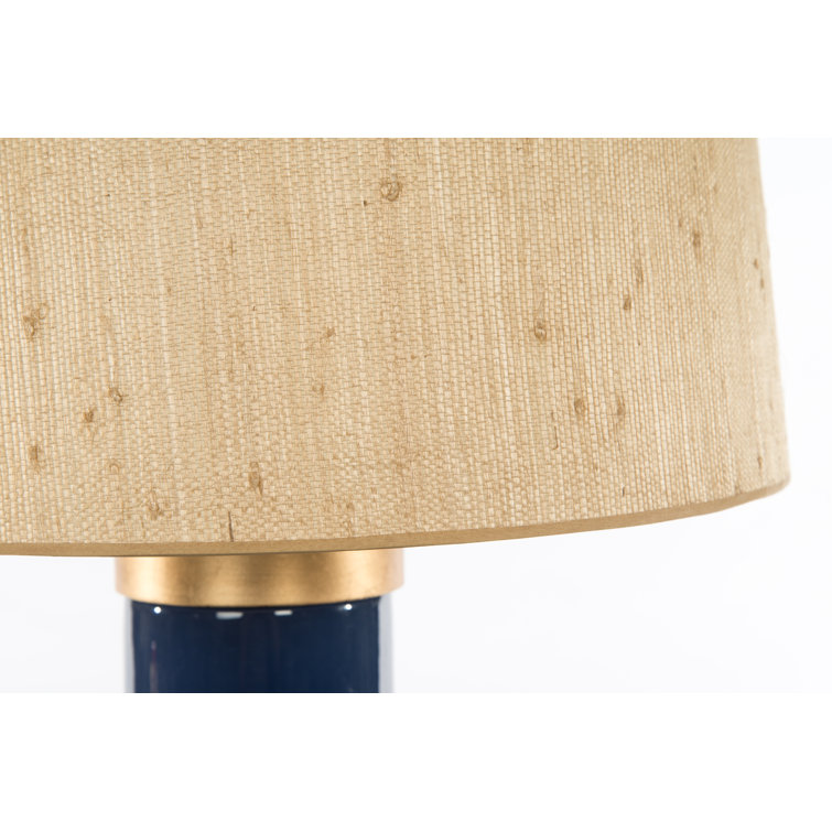 Blue Ceramic Table Lamp with Seagrass Shade