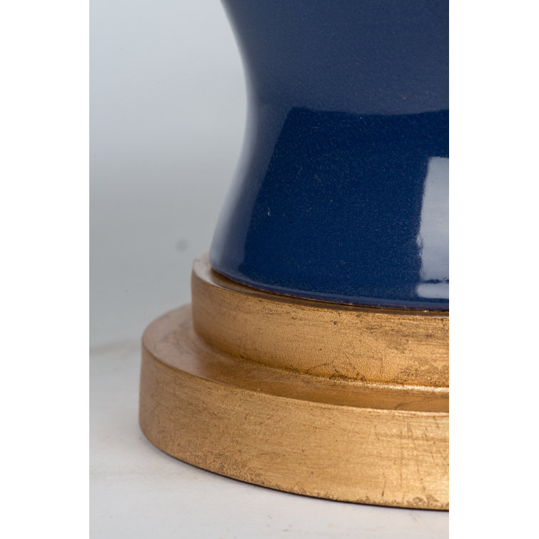 Blue Ceramic Table Lamp with Seagrass Shade