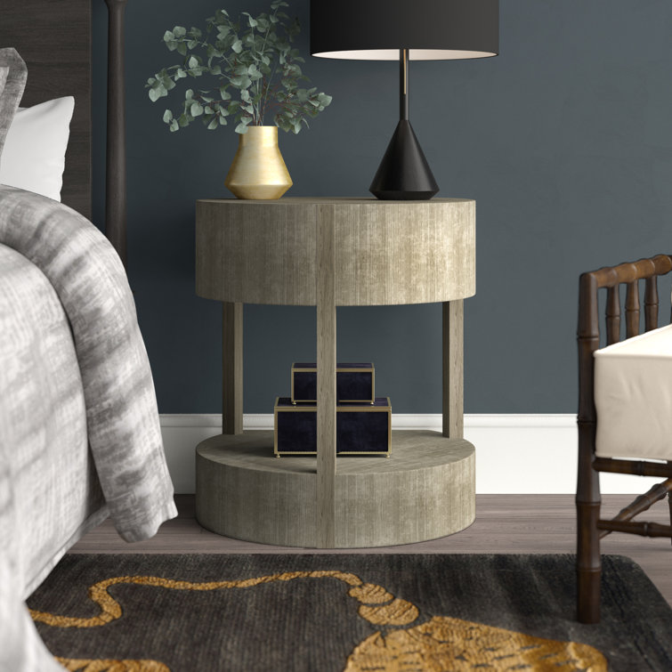 Gray Oak 1-Drawer Round Nightstand