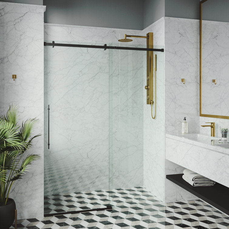Luca 60" Matte Black Frameless Sliding Shower Door with Clear Glass