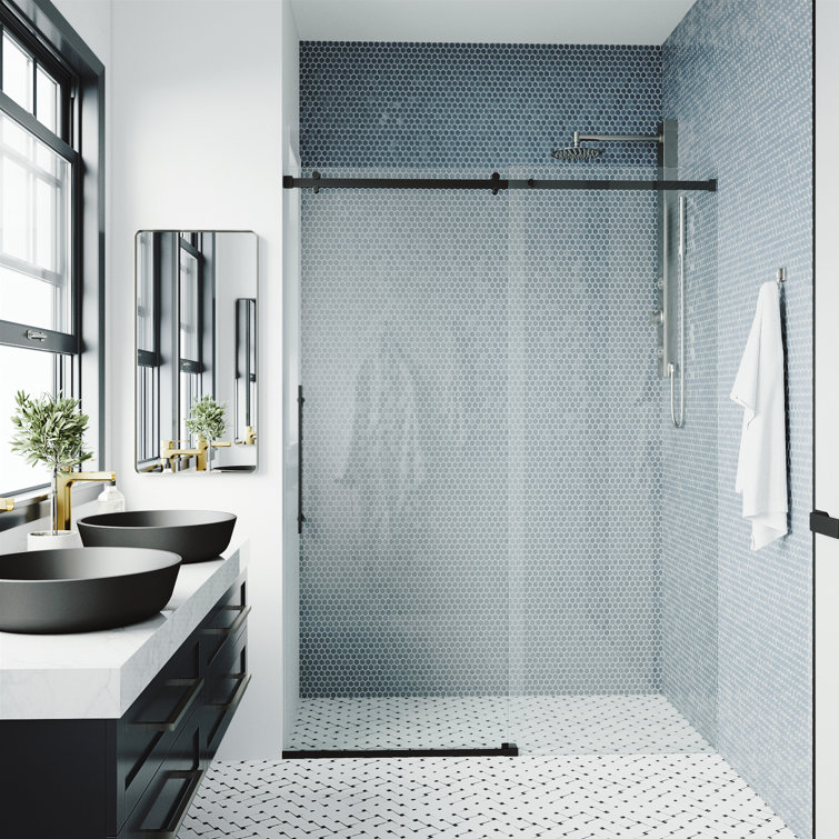 Luca 60" Matte Black Frameless Sliding Shower Door with Clear Glass