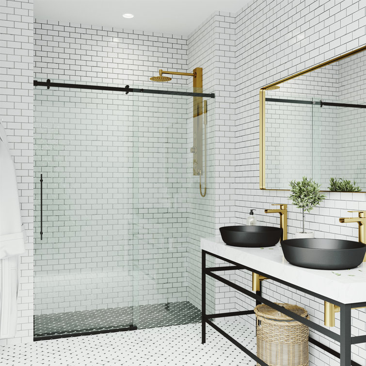 Luca 60" Matte Black Frameless Sliding Shower Door with Clear Glass