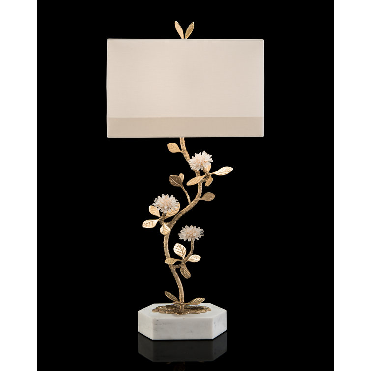 Gold Quartz Flower Table Lamp with Marble Base